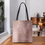Bolsa Tote Rosa Dourado Glitter Monograma Metal Lixado<br><div class="desc">Rosa Dourado e Rosa Corado Falso Brilho e Metalizado de Aço Inoxidável Folheado Glitter Elegante Bolsa de Livros. Esta Bolsa de Livros pode ser personalizada para incluir sua inicial e primeiro nome e dada como presente para o Natal,  Aniversário de 16 anos,  Chá de Noiva ou Casamento.</div>