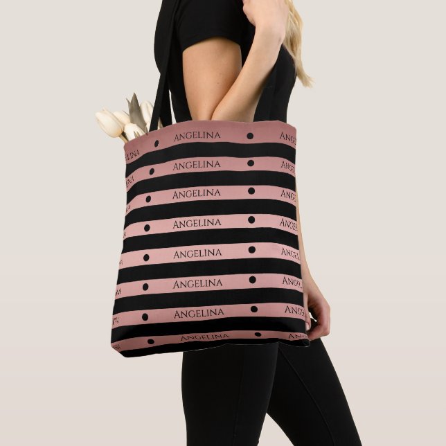 Bolsa Tote Rosa Dourado | Listras Impressas Personalizadas (Close Up)