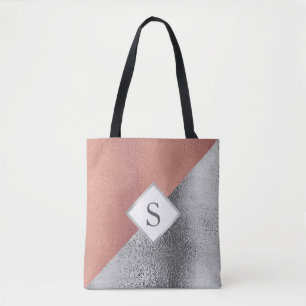 Bolsa Tote Rosa Dourado Metálico Monograma Personalizado Prat