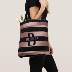 Bolsa Tote Rosa Dourado, Mínimo de Presente em Lado Negro