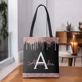 Bolsa Tote Rosa Dourado Preto Brilho Monograma Elegante