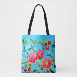 Bolsa Tote Rosa e Azul Brilhante de Cereja