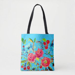 Bolsa Tote Rosa e Azul Brilhante de Cereja
