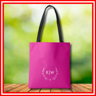 Bolsa Tote Rosa e Branco Monograma de Iniciais Modernas