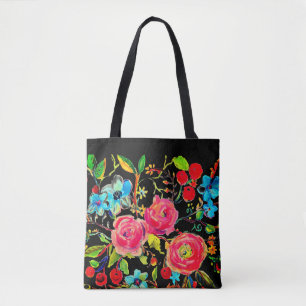 Bolsa Tote Rosa e Flor de Cereja Preto
