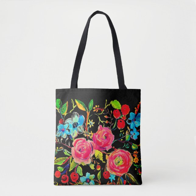 Bolsa Tote Rosa e Flor de Cereja Preto (Frente)