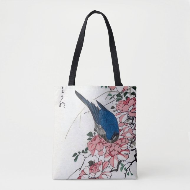Bolsa Tote Rosa e Pássaro Azul, Hiroshige, Ukiyo-e (Frente)