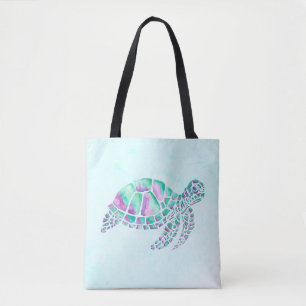 Bolsa Tote Rosa e tartaruga de mar da cerceta no azul