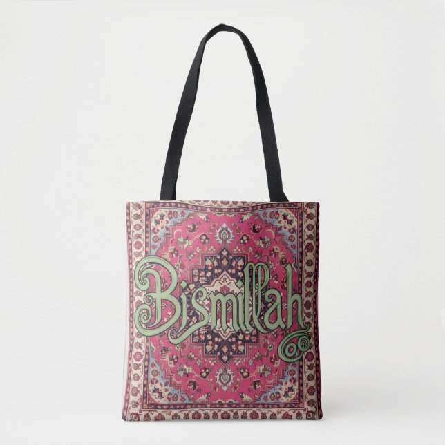 Bolsa tote rosa e verde Bismillah Persa (Frente)