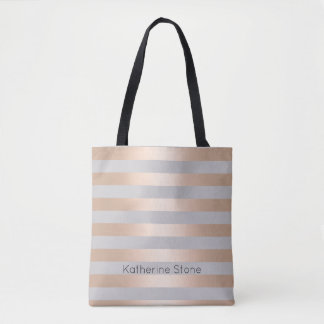 Bolsa Tote Rosa Elegante e faixa de Cinza Dourada