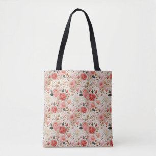 Bolsa Tote Rosa elegante e padrão cardíaco em branco