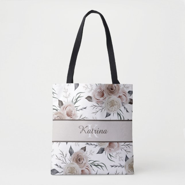 Bolsa Tote Rosa em Aquarela Monogramada (Frente)