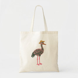 Bolsa Tote Rosa Empoeirada com Grou e Boné de Sol