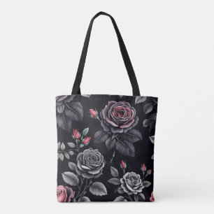 Bolsa Tote Rosa Escuro de design de Arte Floral