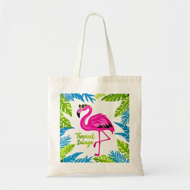 Bolsa Tote Rosa flamingo Tropical de pé numa perna (Frente)