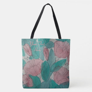 Bolsa Tote rosa floral contempory esboçado e verde do teste