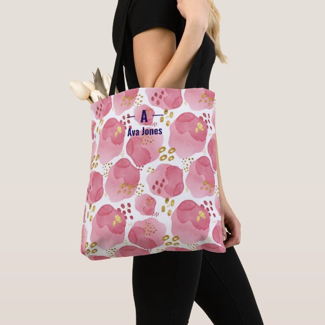 Bolsa Tote Rosa Floral Personalizada – Bolsa com N (Close Up)