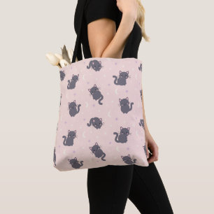 Bolsa Tote Rosa Gato Cinza Fofo
