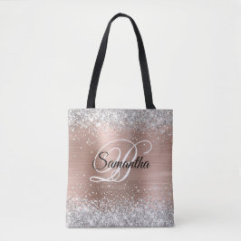 Bolsa Tote Rosa Glitter Dourado Folha Monograma Chique