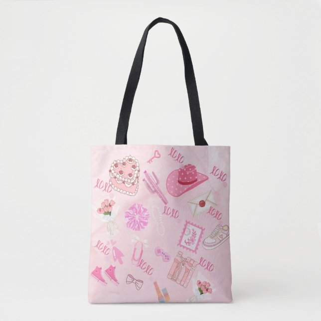 Bolsa Tote Rosa Kawaii feminina. (Frente)