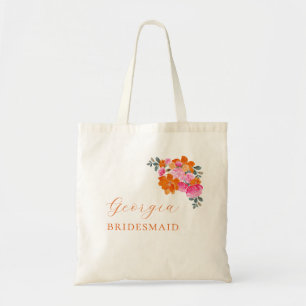 Bolsa Tote Rosa Laranja Floral Noiva Damas de Honra Casamento