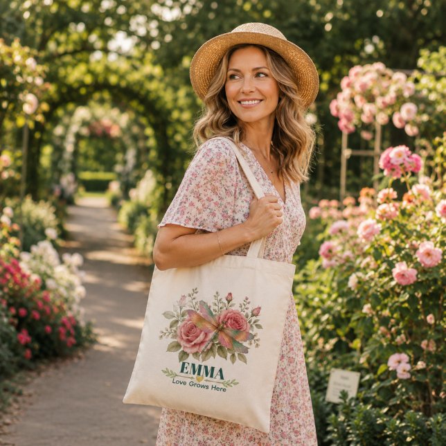 Bolsa Tote Rosa Libélula Flor de Nascimento de Junho Personal (Criador carregado)