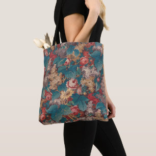 Bolsa Tote Rosa, Lilás, Padrão de Folhas Grandes Jardim Vinta