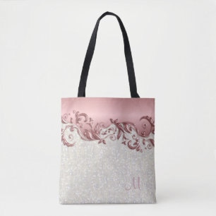 Bolsa Tote Rosa metálico do rosa floral com confetes brancos