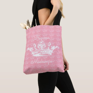 Bolsa Tote Rosa-n-White Vintage Princesa Crown Personaliza
