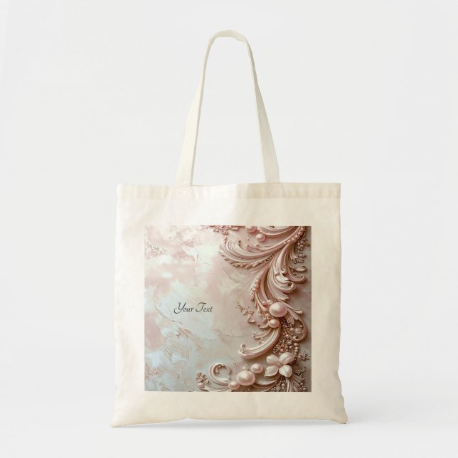 Bolsa Tote Rosa Ornada com Pérola e Floral (Frente)