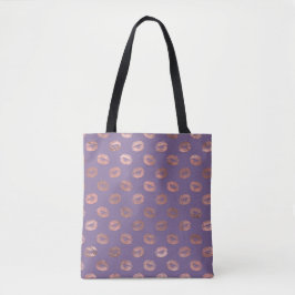 Bolsa Tote Rosa Ouro Glamouroso com Brilho e Lábios Lavanda