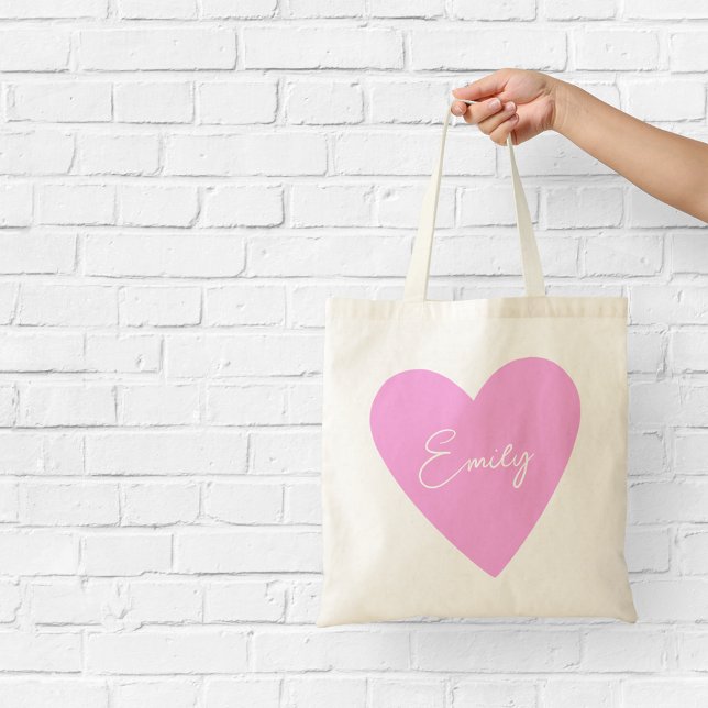 Bolsa Tote Rosa Personalizada com Coração (Criador carregado)