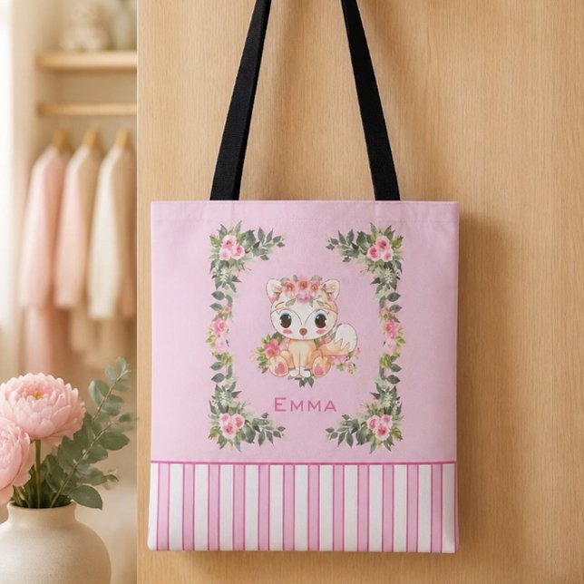 Bolsa Tote Rosa Personalizada Raposa Bebê (Criador carregado)