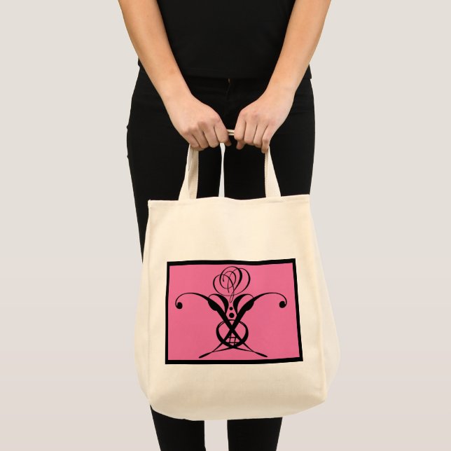 Bolsa Tote Rosa preto de arte rosa Deco (Frente (produto))