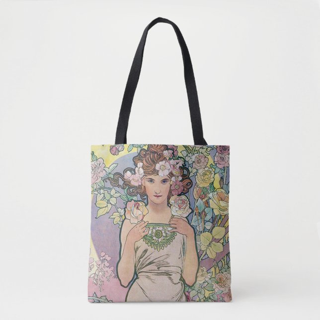Bolsa Tote Rosa (Quatro Flores), Alphonse Mucha (Frente)