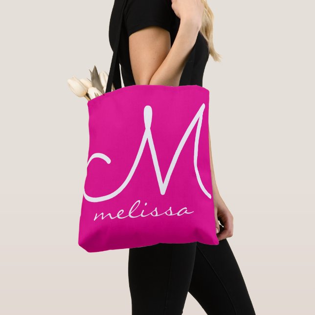 Bolsa Tote Rosa Quente com o Nome Dela (Close Up)