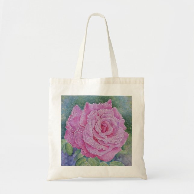 Bolsa Tote Rosa Rosa com Gotículas de Chuva  (Frente)