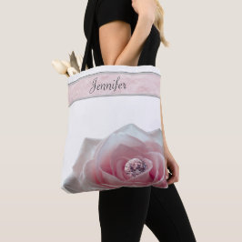 Bolsa Tote Rosa Rosa Rosa Grande com Diamante Personalizada