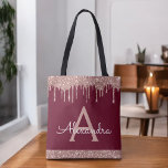 Bolsa Tote Rosa Rosa Rosa Rosa Dourada Burgundy Glitter Elega<br><div class="desc">Rosa rosa Dourada e Borgonha Marsala Faux Sparkle e Glitter Elegante Monograma Bag. Este Livro Bag pode ser personalizado para incluir seu nome inicial e próprio e ser dado como presente para o Natal,  Doce 16 Aniversário,  Chá de panela ou Casamento.</div>