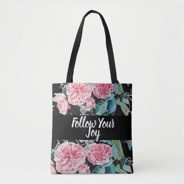 Bolsa Tote Rosa Rosa Rosas Floral Flor Siga Sua Alegria (Frente)
