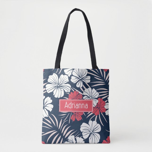 Bolsa Tote Rosa tropical e Marinho Floral (Frente)