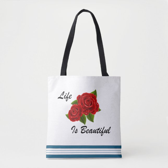 Bolsa Tote Rosa vermelha branco (Frente)