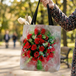 Bolsa Tote Rosa vermelha de flor de Buquê aquosa - wb