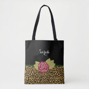 Bolsa Tote Rosa vermelha de Impressão Leopardo Dourada Chic B