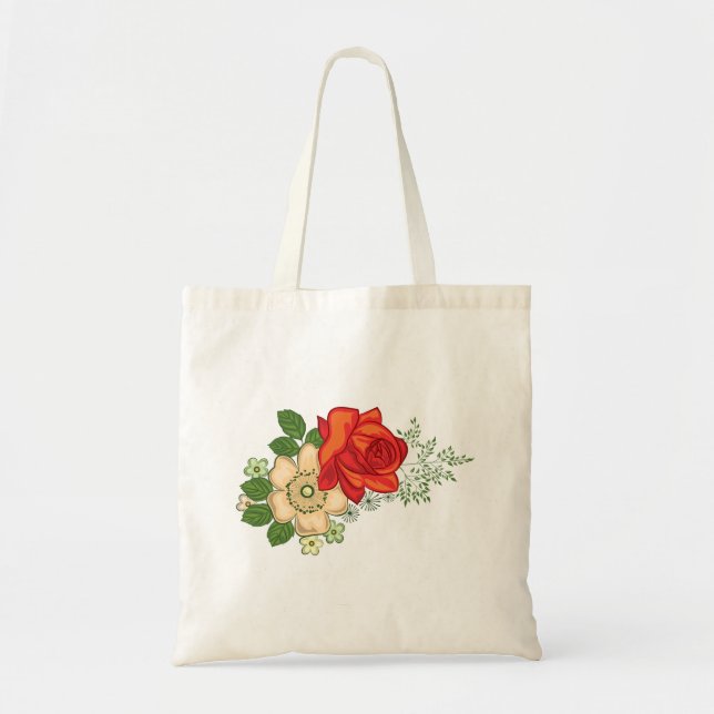 Bolsa Tote Rosa Vermelha e Margaridas (Frente)