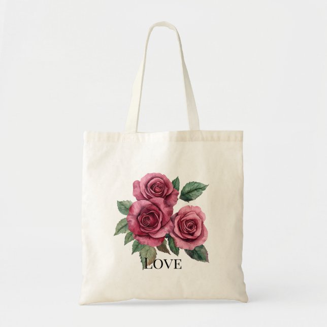Bolsa Tote Rosa vermelha Floral Love (Frente)