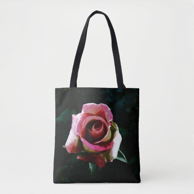 Bolsa Tote Rosa vermelha pintada a óleo (Frente)