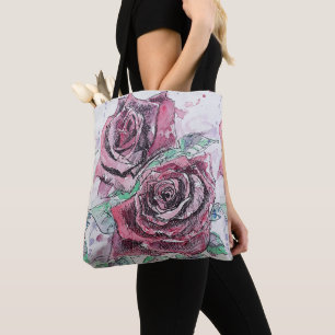 Bolsa Tote Rosa vermelha Rosa de Aquarela Saco Floral de Tota
