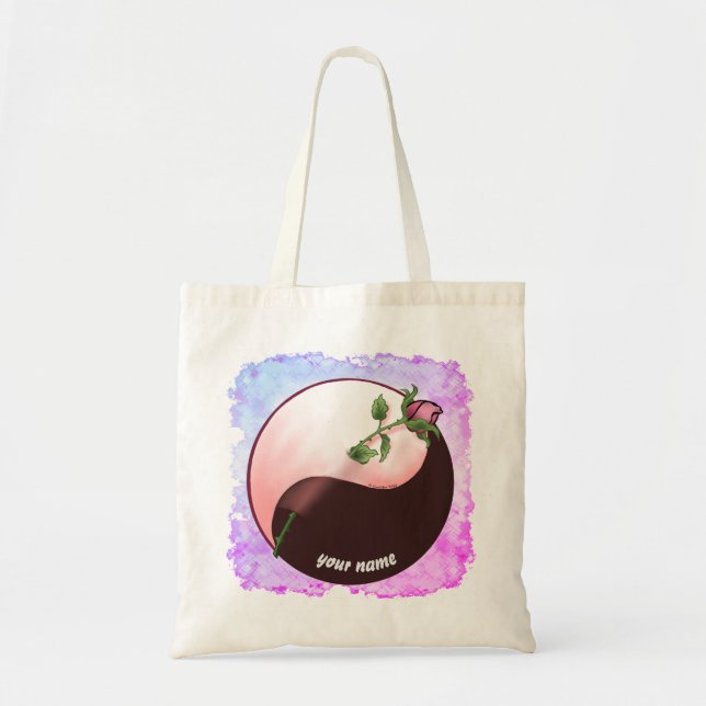 Bolsa Tote Rosa vermelha yin yang tote saco (Frente)