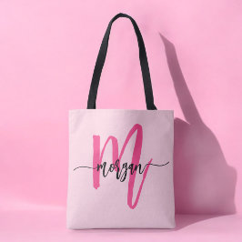 Bolsa Tote Rosa Vibrante Moderno Nome Monograma Feminino Scri